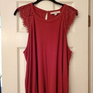 Loft knit top with lace cap sleeves